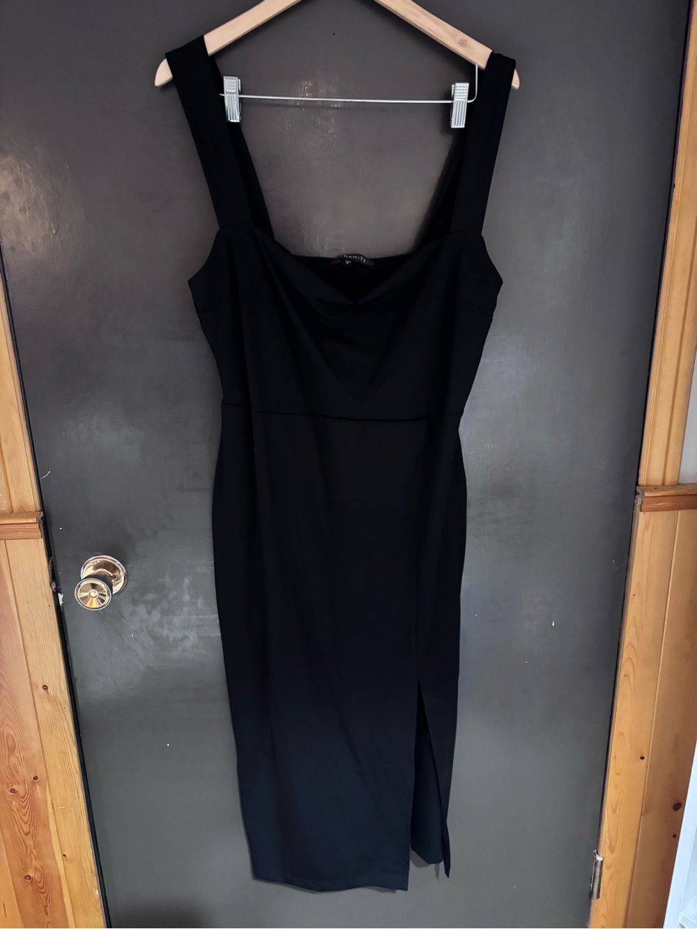 le chateau Black Cowl Neck Midi Dress with Side Slit